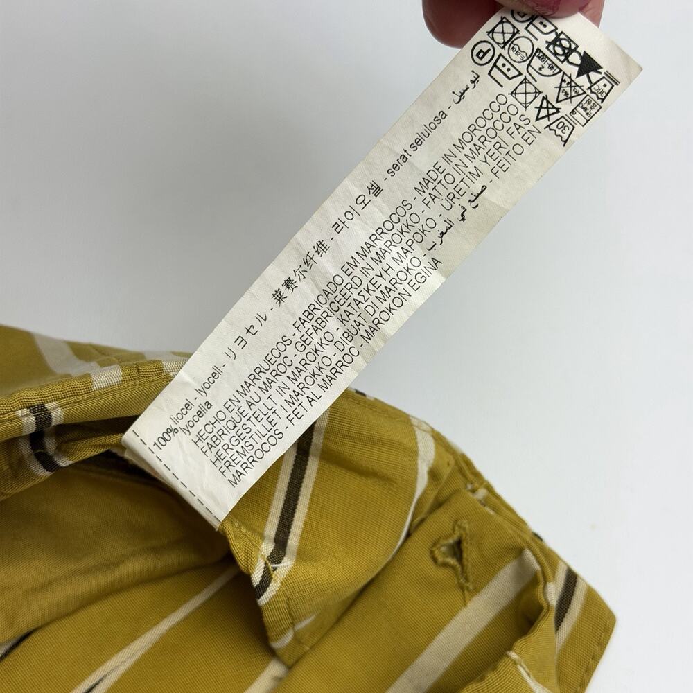 Zara TRF Striped Wide Leg Pants Mustard Yellow Stripe Button Front Women’s Small - Picture 11 of 13